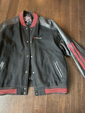 Choko Dodge  Black & Red Varsity style Jacket. Wool blend.   pockets!